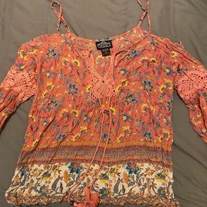 Barely worn pink floral cold shoulder long sleeve top/blouse
